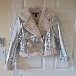Forever 21 Metallic Silver Faux Shearling Jacket